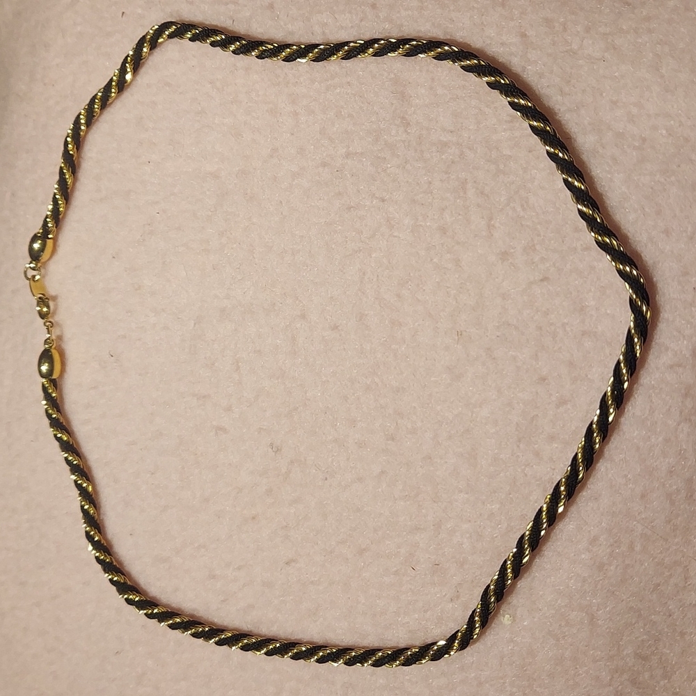 1970's Trifari Gold Black Twisted Rope Necklace